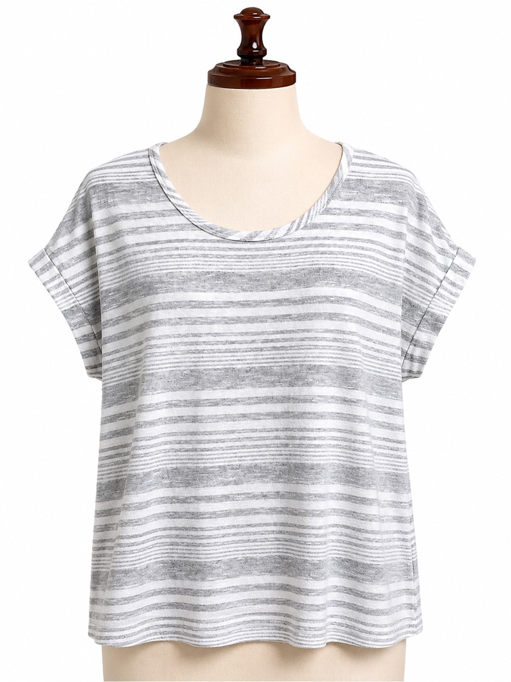 Rose & Olive Gray and White Striped Short Sleeve Tee